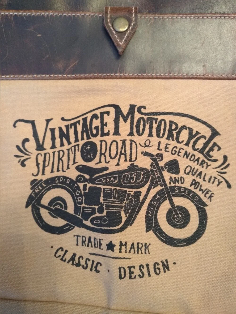 New Motorcycle Messenger TanCanvas & Faux DarkBrown Leather Trim Bag By Sixtease